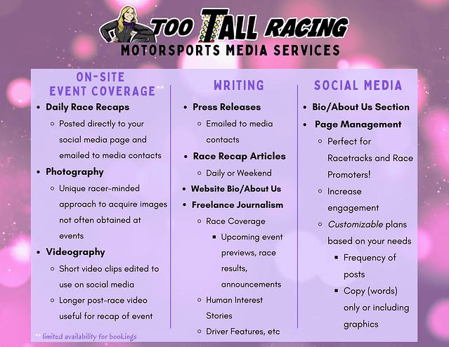 too tall racing motorsports media services